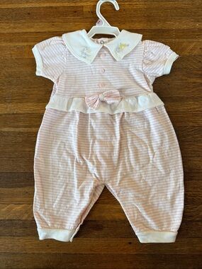 Pink Striped Baby Romper with embroidered Peter Pan Collar